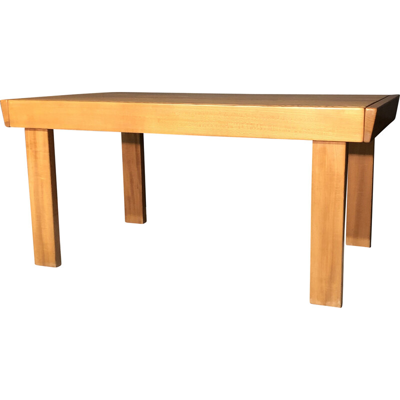 Vintage solid elmwood dinning table by Maison Regain, 1980