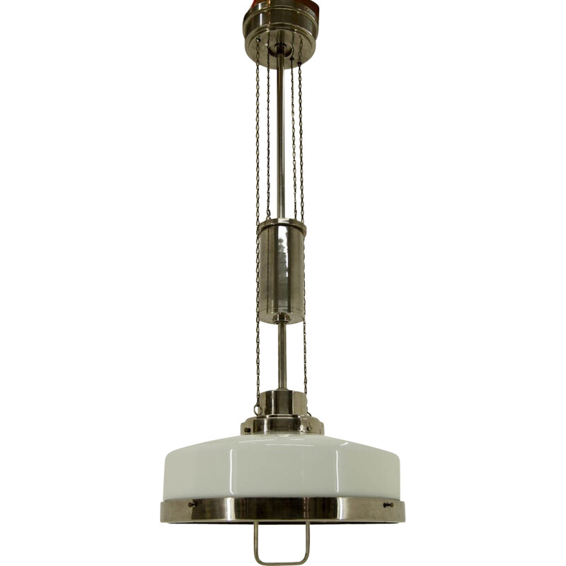 Vintage Art Nouveau adjustable nickel-plated pendant lamp by Franta Anyz, 1920s