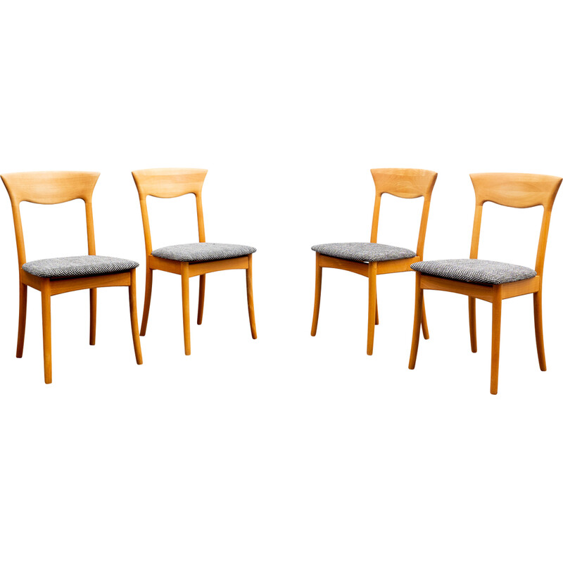 Set of 4 vintage beechwood chairs with upholstery by Juul Kristensen, Denmark