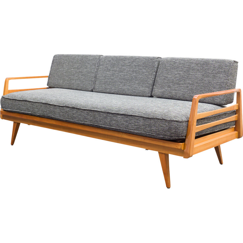 Vintage-Sofa aus Kirschbaumholz mit Möbelstoff von Knoll Antimott, 1960