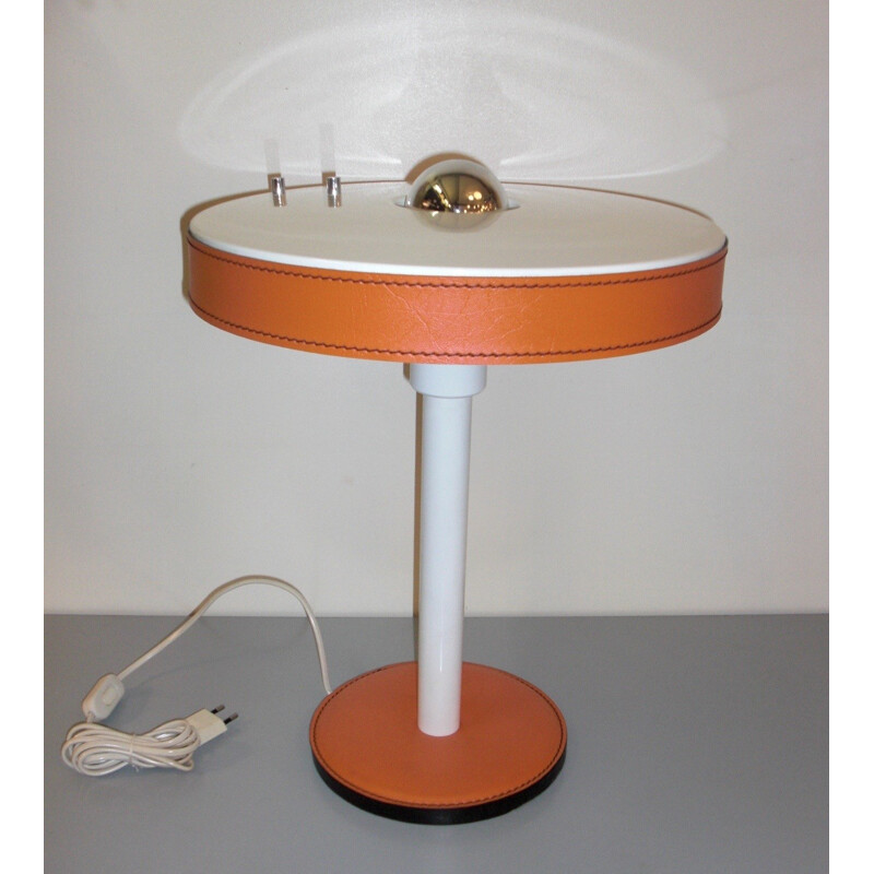 White and orange leather table lamp, Louis KALFF - 1970s