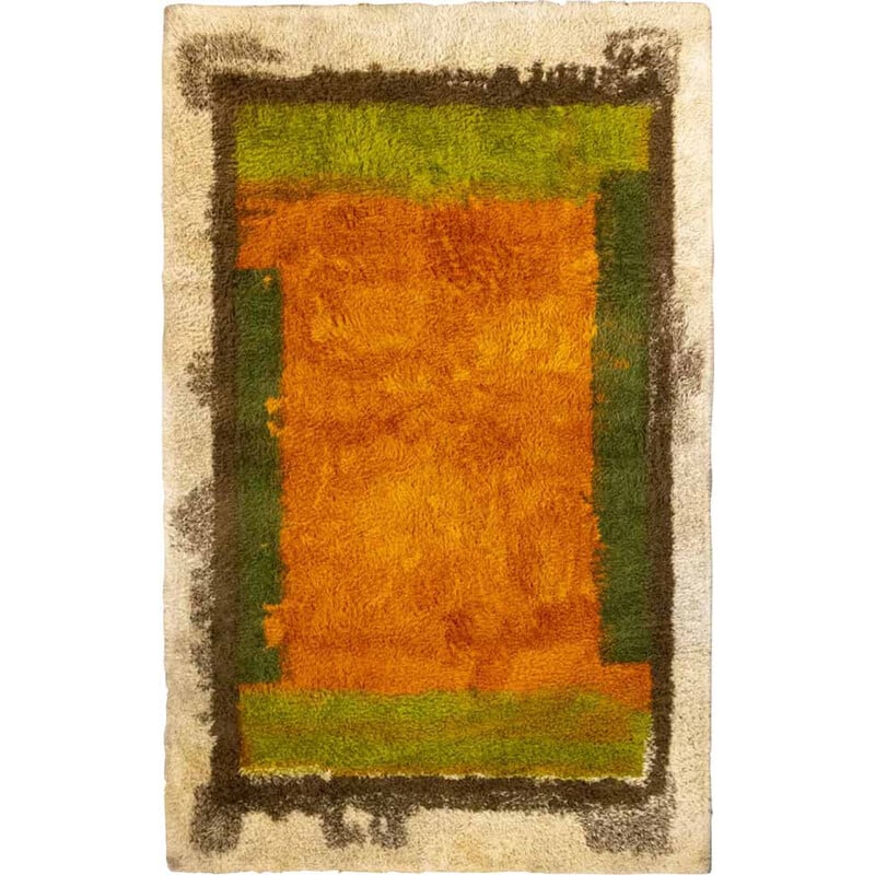 Tappeto vintage arancione e verde, 1960