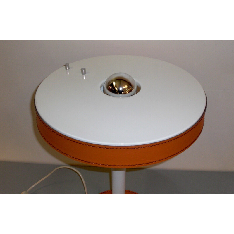 White and orange leather table lamp, Louis KALFF - 1970s