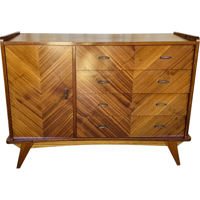 Vintage solid oakwood sideboard with 4 drawers, 1960