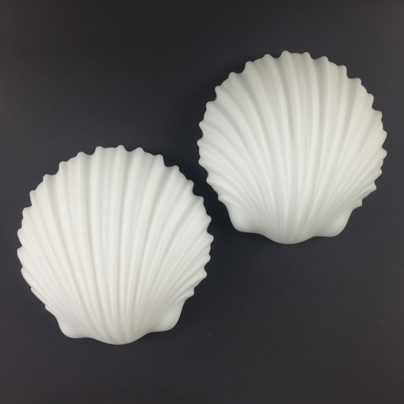 Pair of vintage opaline glass Shell shaped wall lamps by Limburg, Germany 1970s