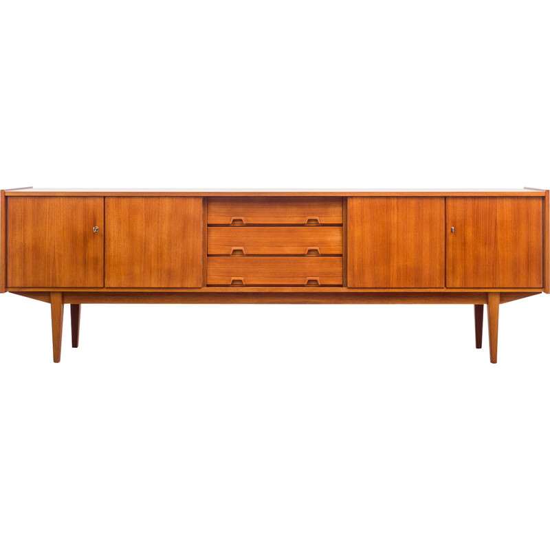 Credenza vintage in teak con tre cassetti e due ante, anni '60