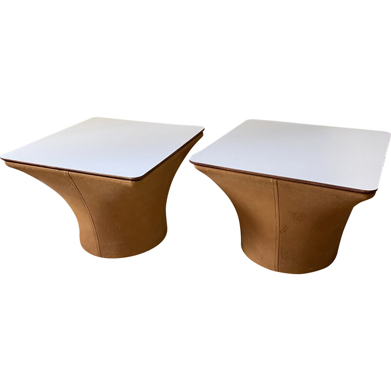 Pair of vintage Mushroom coffee tables in melamine and fabric, 1960