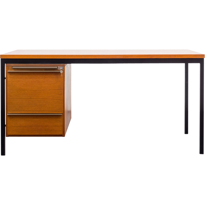 Vintage minimalist desk in teak and metal, 1960s