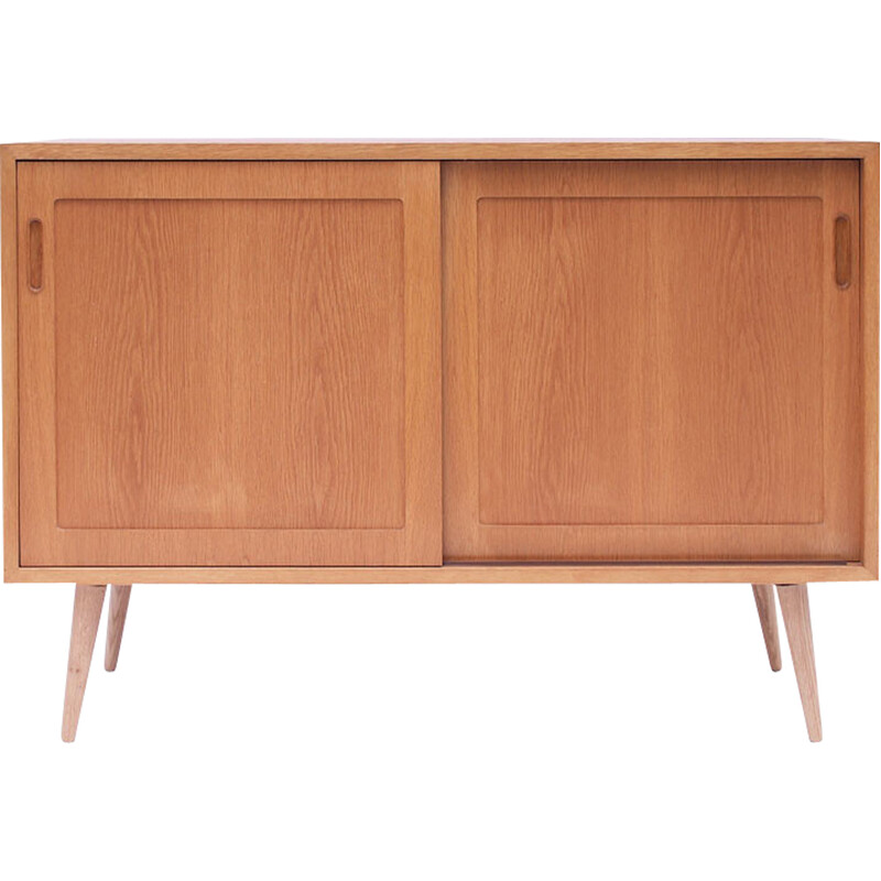 Credenza scandinava in teak miele con ante scorrevoli, 1960-1970