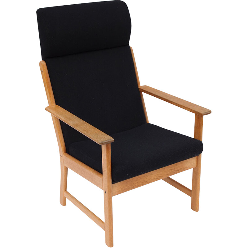 Dänischer skandinavischer Vintage-Sessel aus massiver Eiche und schwarzem Stoff, 1960-1970