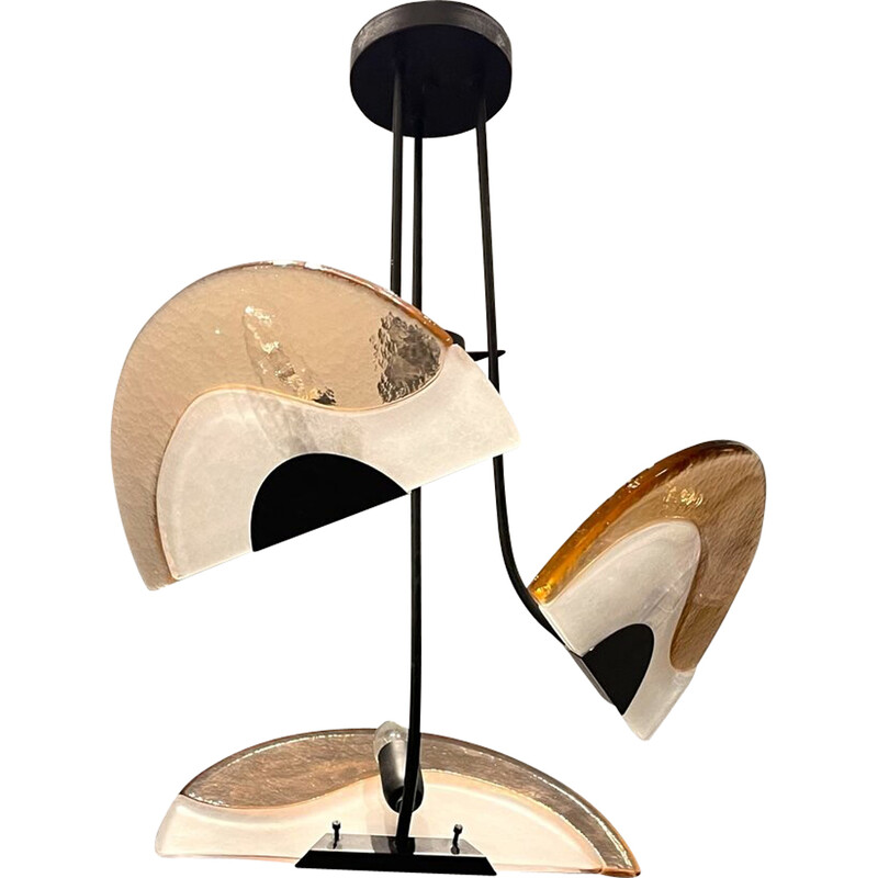 Italian vintage architectural Murano glass pendant lamp, 1980s
