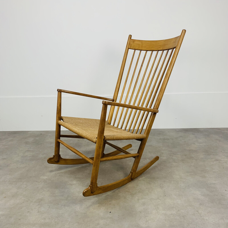 Scandinavian vintage rocking chair J16 by Hans Wegner, 1960