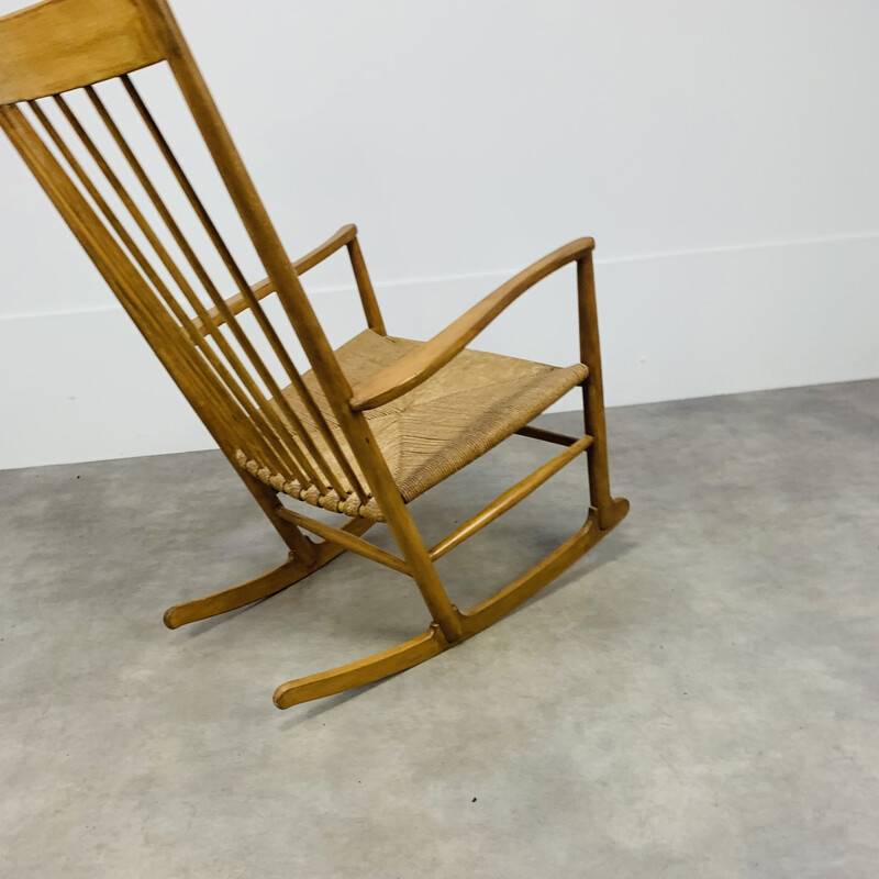 Scandinavian vintage rocking chair J16 by Hans Wegner, 1960