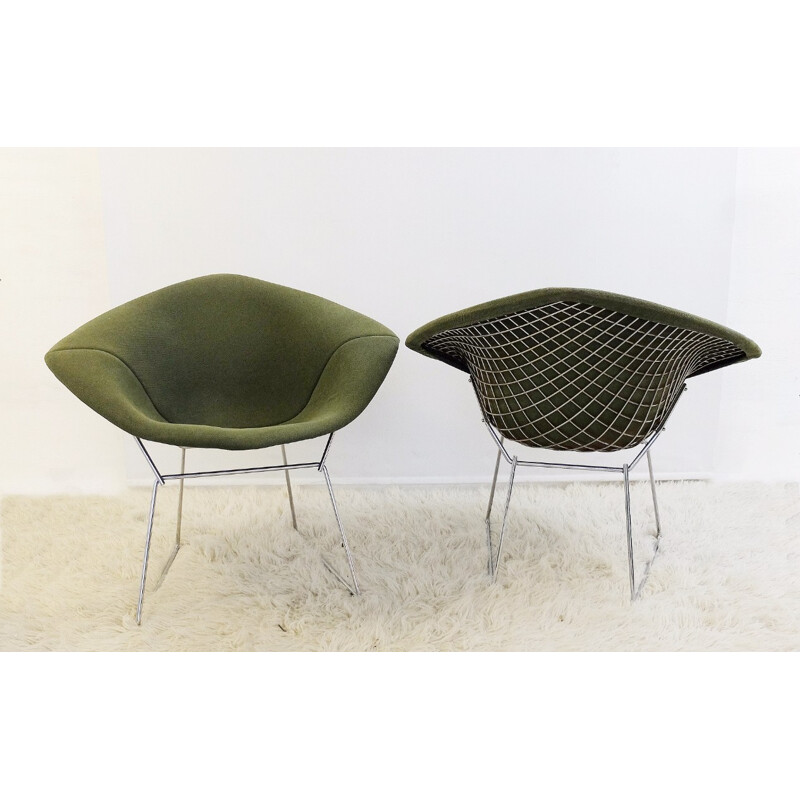 Paire de fauteuils verts modèle "diamant", Harry BERTOIA - 1970