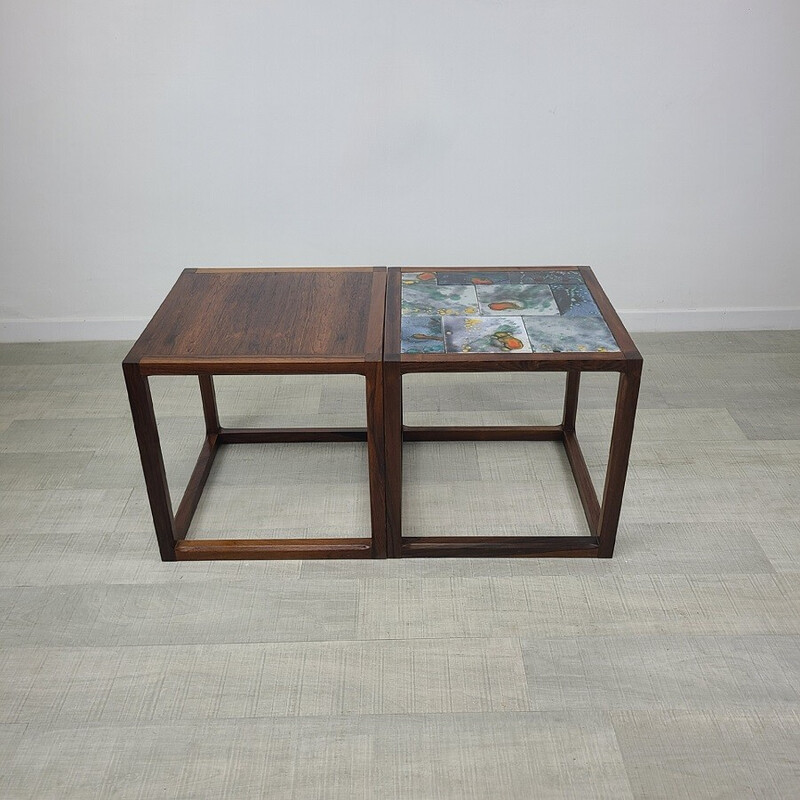 Pareja de mesas de centro danesas vintage Cube en madera de palisandro de Aksel Kjersgaard, 1960