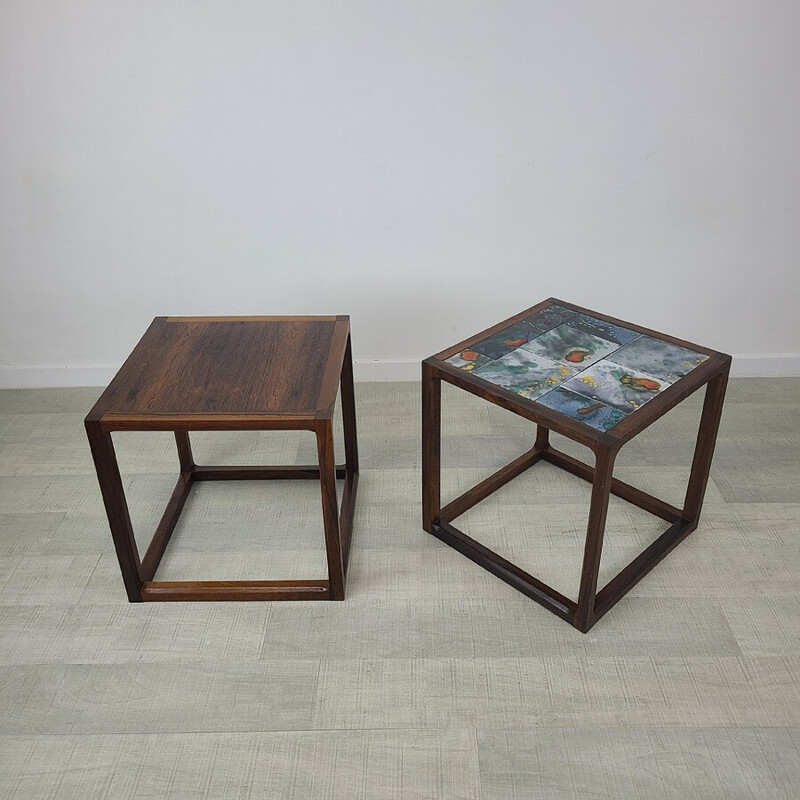 Coppia di tavolini d'epoca Danish Cube in palissandro di Aksel Kjersgaard, 1960