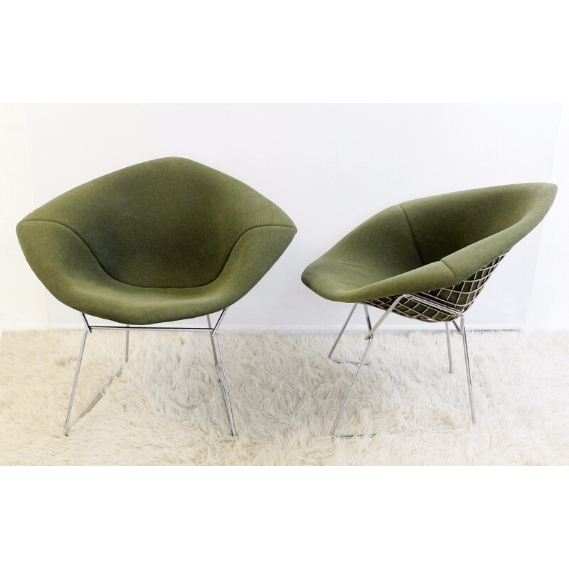 Paire de fauteuils verts modèle "diamant", Harry BERTOIA - 1970