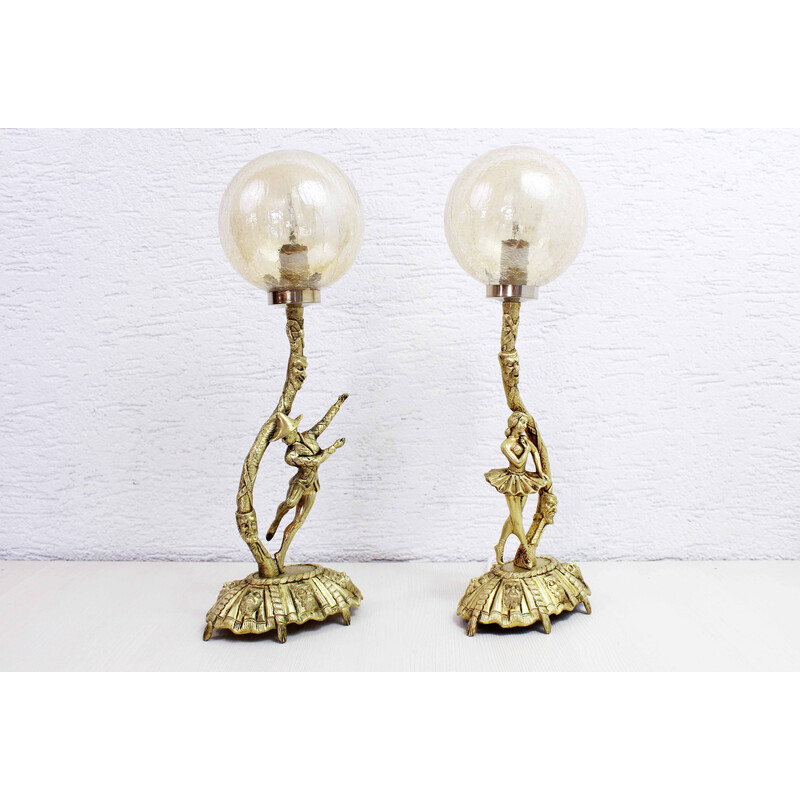 Paar vintage bronzen lampen van Commedia Dell Arte