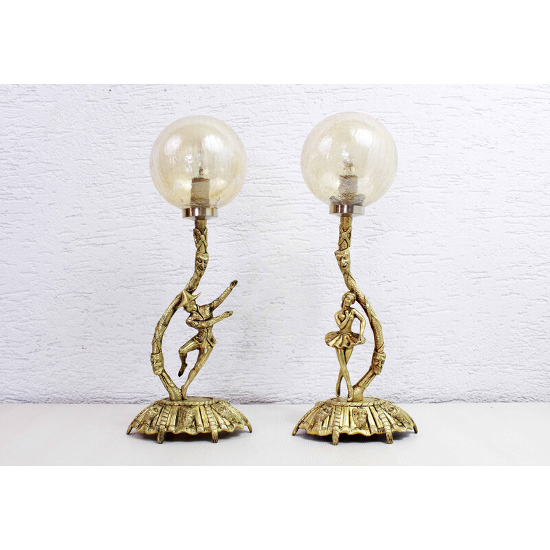 Pair of vintage bronze lamps by Commedia Dell Arte