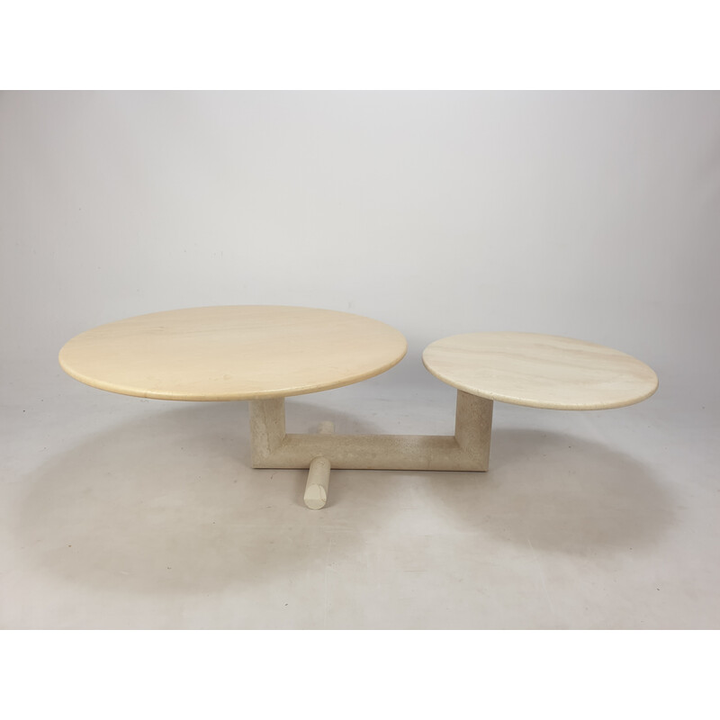 Italian vintage travertine coffee table with 2 tops, 1980s