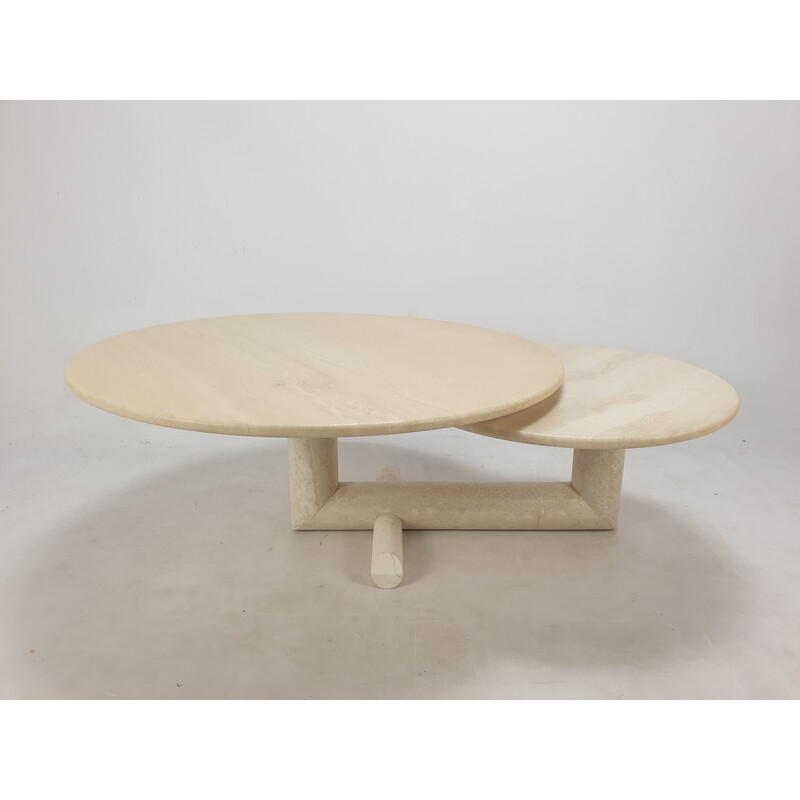 Italian vintage travertine coffee table with 2 tops, 1980s