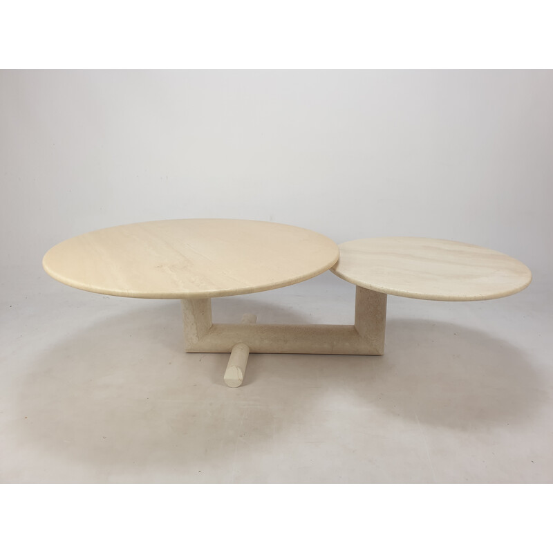 Italian vintage travertine coffee table with 2 tops, 1980s