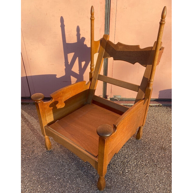 Pair of Scandinavian vintage oakwood armchairs with cushions