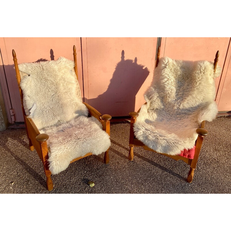 Skandinavisches Vintage-Sesselpaar aus Eiche mit Kissen