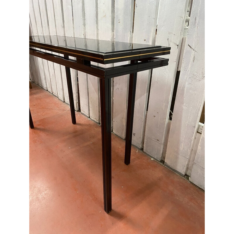 Vintage aluminum and black glass console by Pierre Vandel