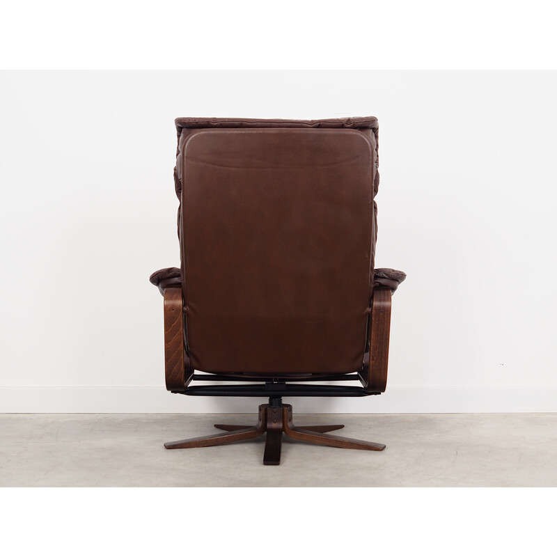 Vintage Danish leather swivel armchair by Skippers, 1970s