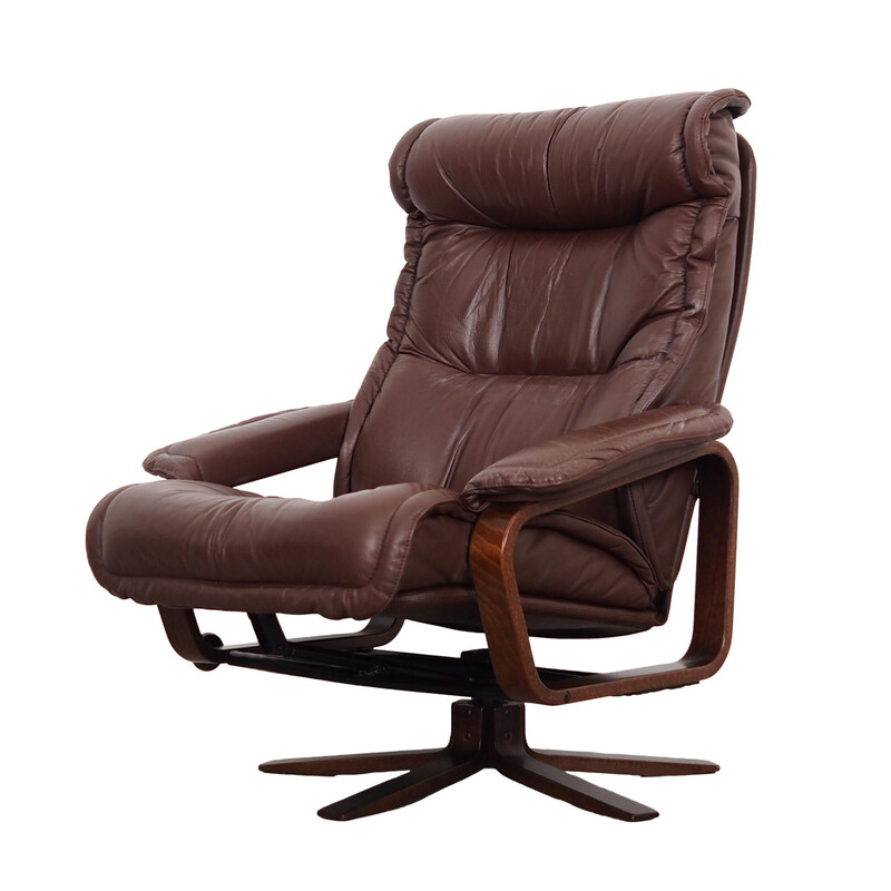 Vintage Danish leather swivel armchair by Skippers, 1970s