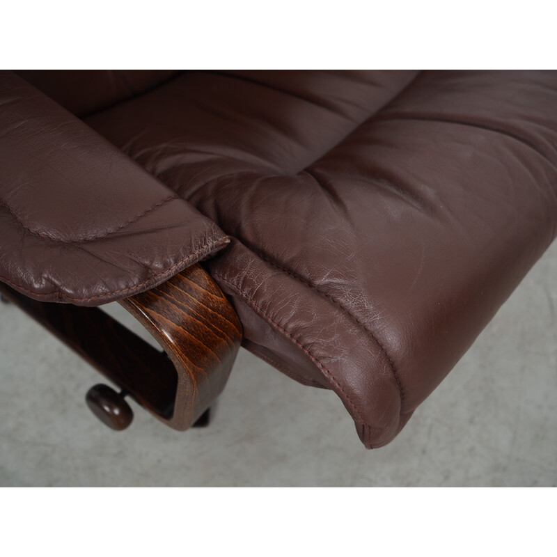 Vintage Danish leather swivel armchair by Skippers, 1970s