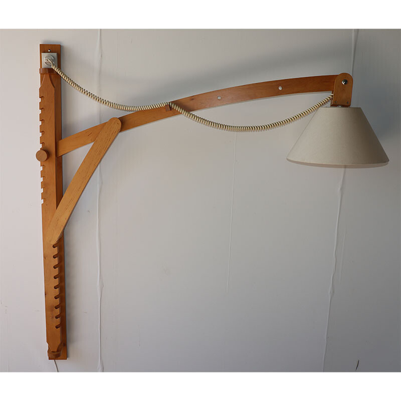 Scandinavian vintage adjustable wall lamp in wood
