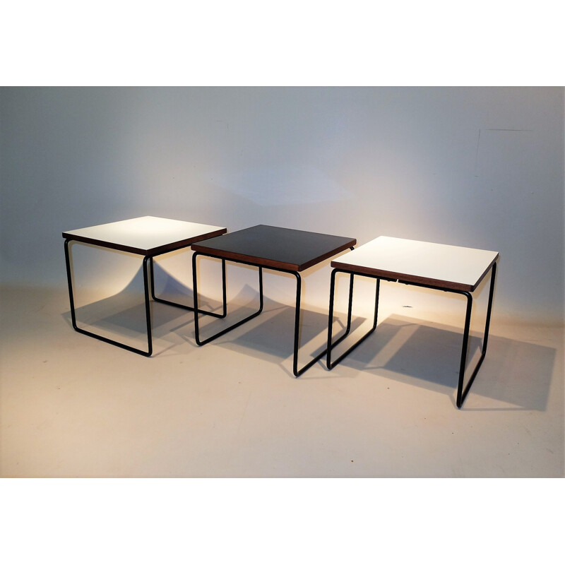 Steiner set of 3 black and white side tables, Pierre GUARICHE - 1960s