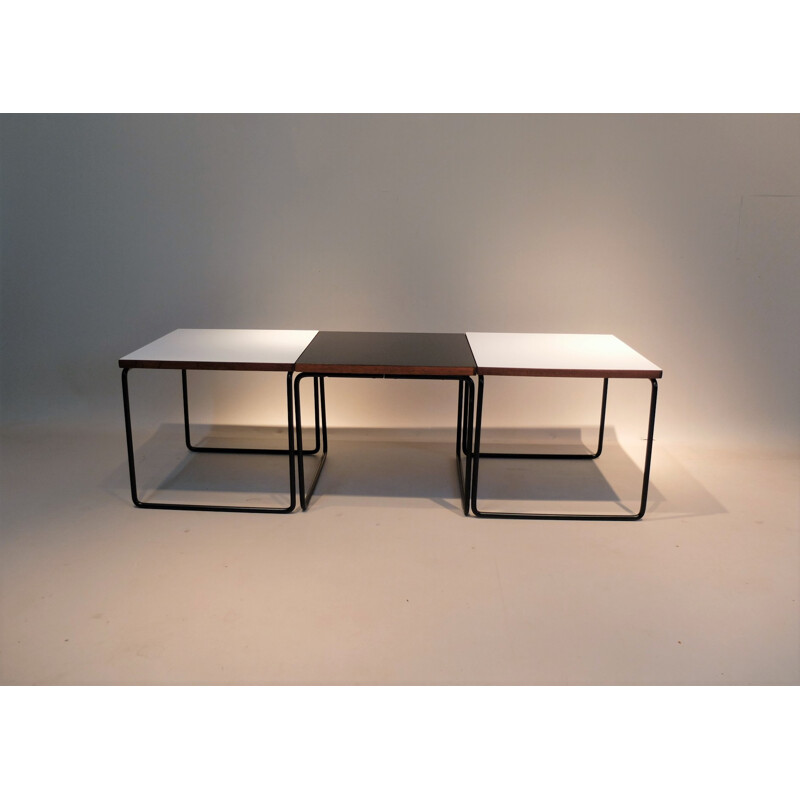 Steiner set of 3 black and white side tables, Pierre GUARICHE - 1960s