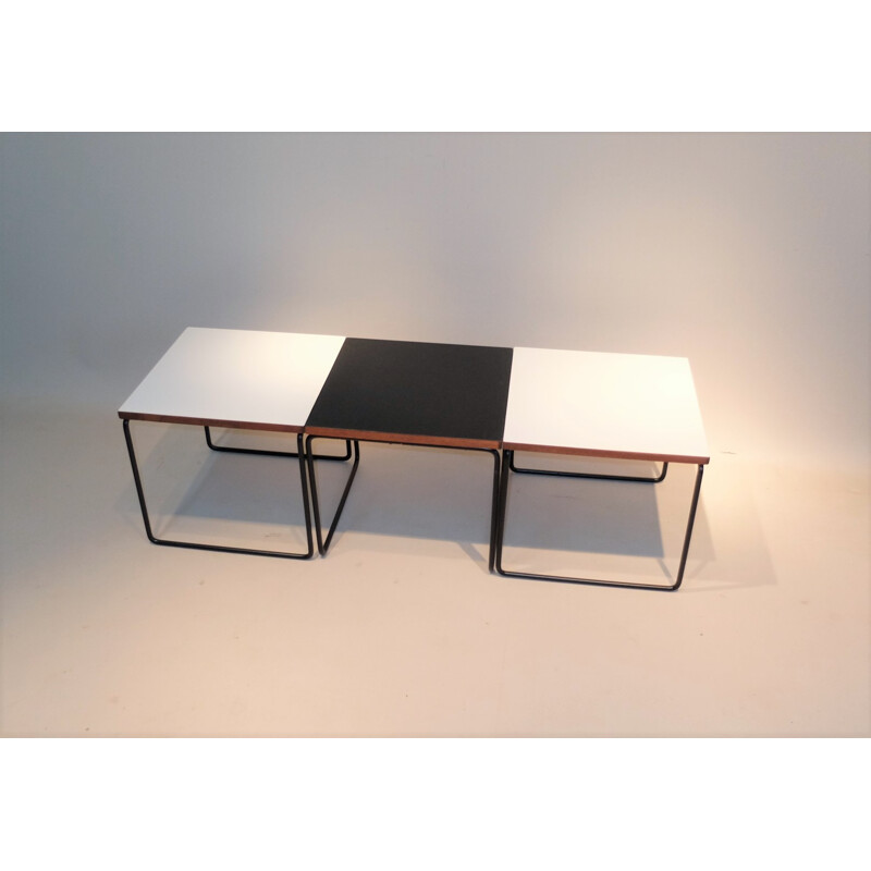 Steiner set of 3 black and white side tables, Pierre GUARICHE - 1960s