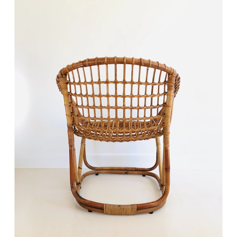 Vintage rattan armchair by Tito Agnoli for Pierantonio Bonacina, Italy 1958