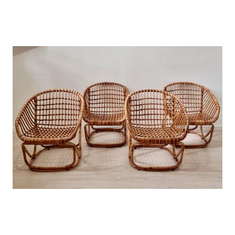 Poltrona Vintage rattan de Tito Agnoli para Pierantonio Bonacina, Itália 1958