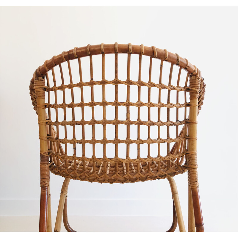 Vintage rattan armchair by Tito Agnoli for Pierantonio Bonacina, Italy 1958