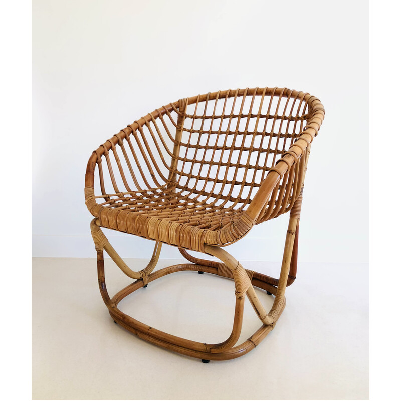 Vintage rotan fauteuil van Tito Agnoli voor Pierantonio Bonacina, Italië 1958
