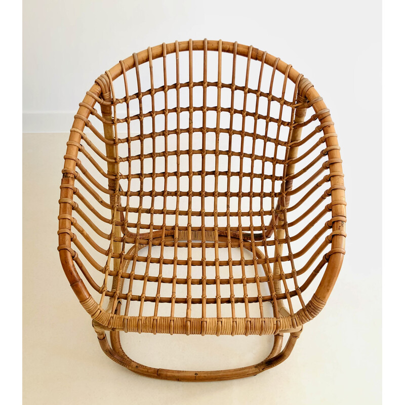 Vintage rattan armchair by Tito Agnoli for Pierantonio Bonacina, Italy 1958