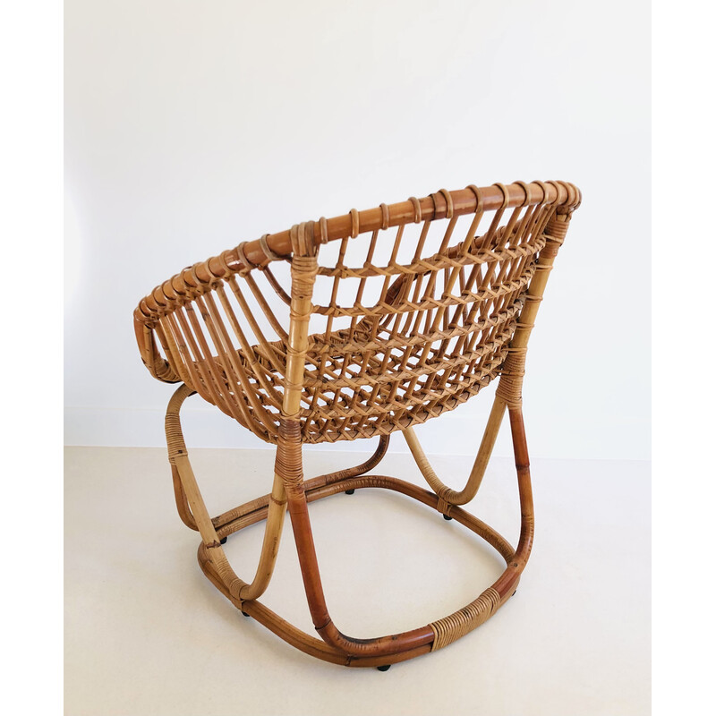 Vintage rattan armchair by Tito Agnoli for Pierantonio Bonacina, Italy 1958