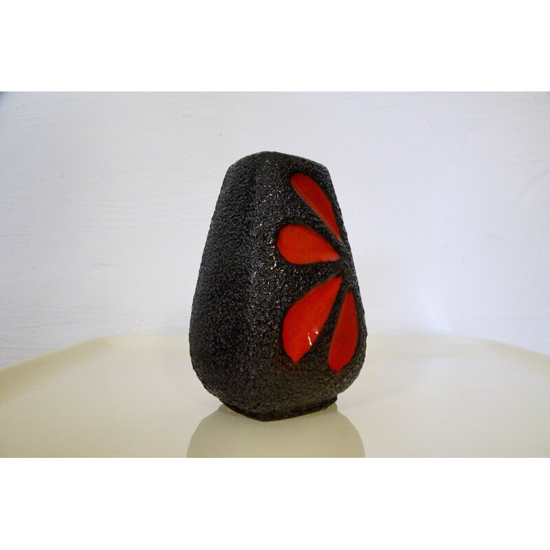 ES Keramik fat lava vase with red glazing - 1960s