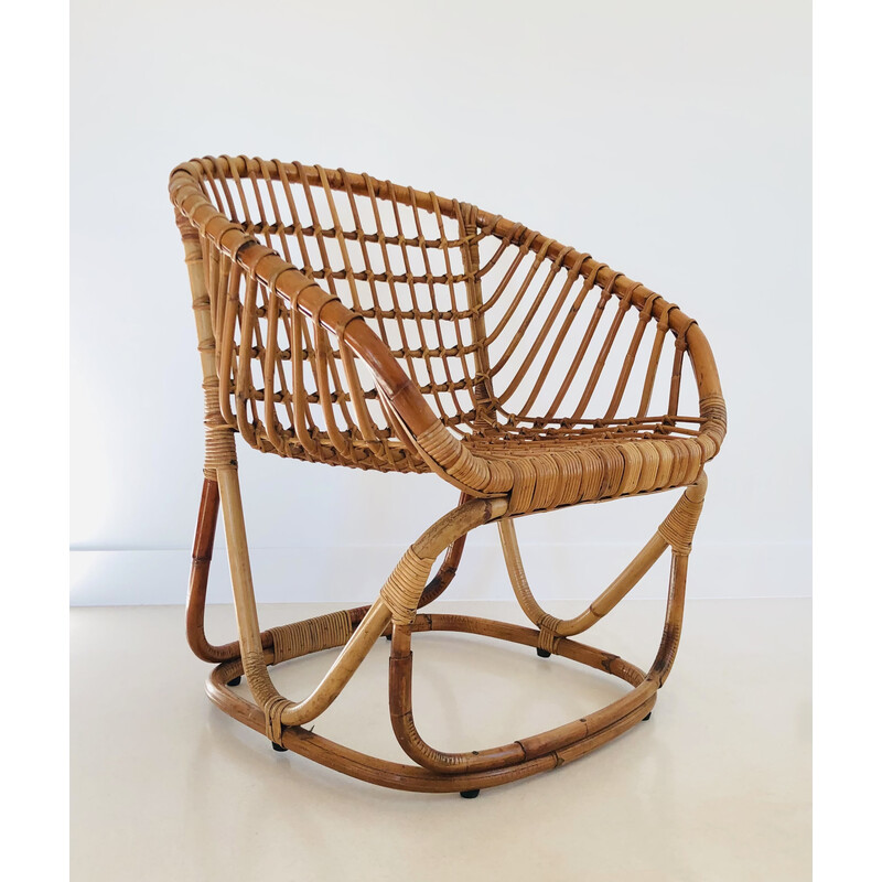 Vintage rattan armchair by Tito Agnoli for Pierantonio Bonacina, Italy 1958