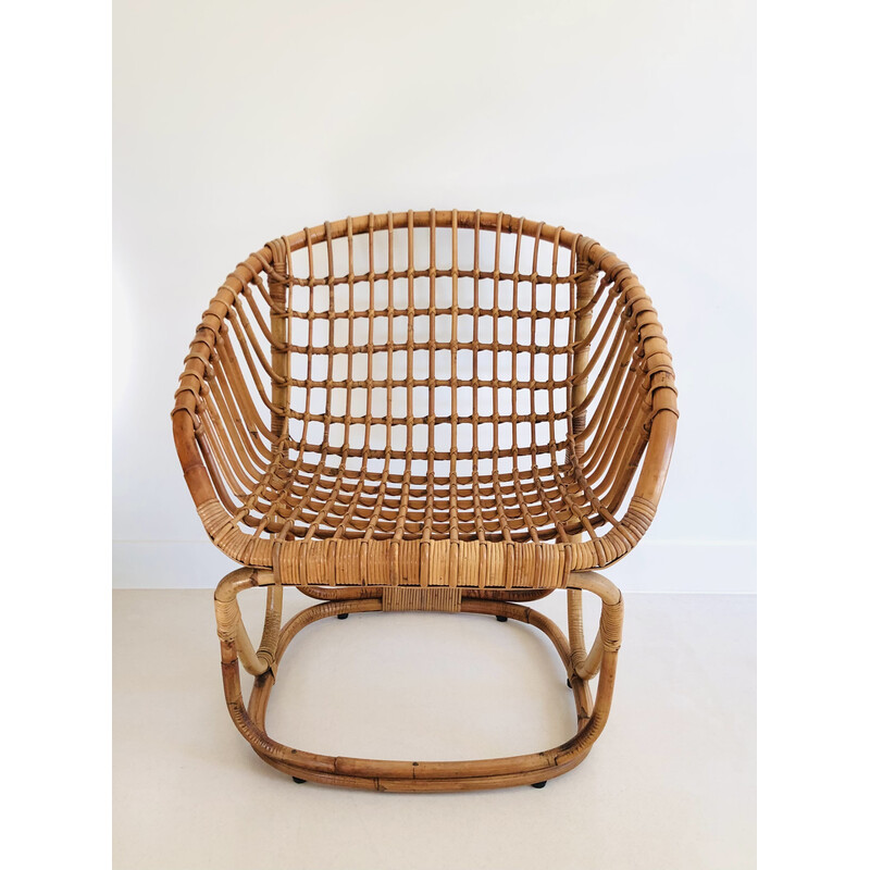 Vintage rattan armchair by Tito Agnoli for Pierantonio Bonacina, Italy 1958