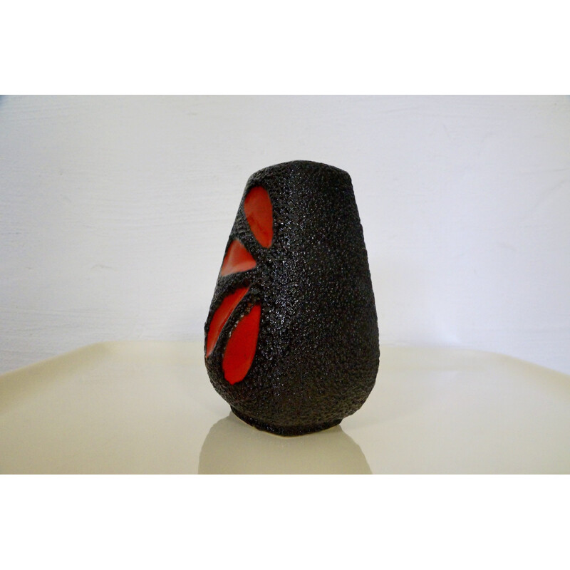 ES Keramik fat lava vase with red glazing - 1960s