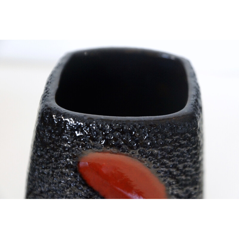 ES Keramik fat lava vase with red glazing - 1960s