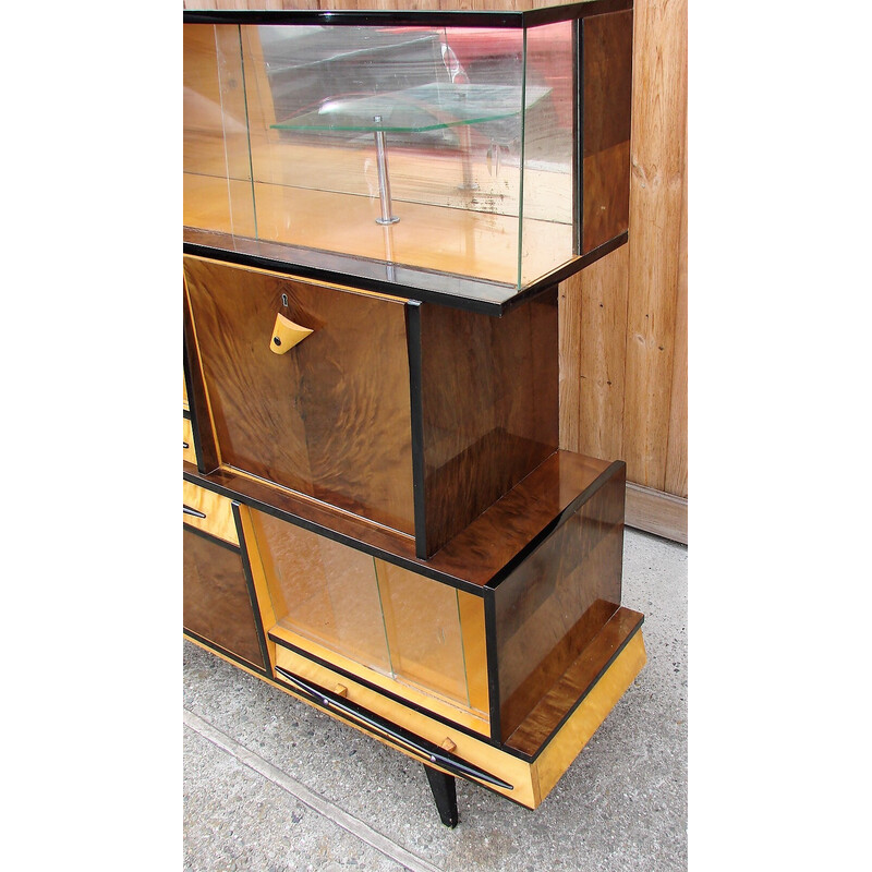 Highboard de madeira polaca com alto brilho polaco, década de 1960