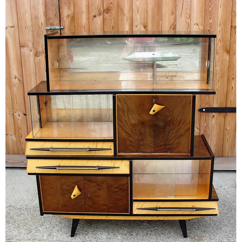 Pools vintage houten highboard met hoogglans polish, jaren 1960