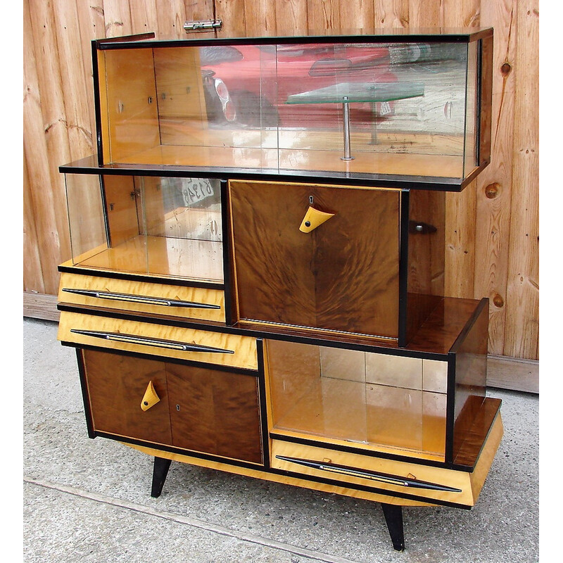 Polish vintage wood highboard with polish high gloss, 1960s